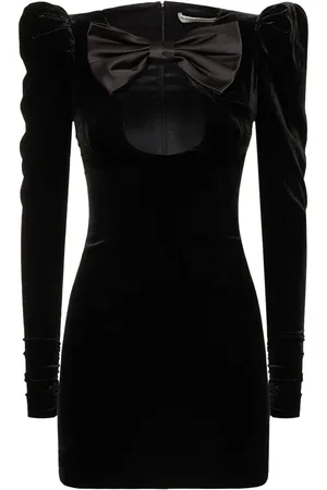Alessandra Rich Velvet Mini Dress W/ Duchesse Bow