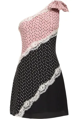 Alessandra Rich Heart Print Silk Cady Mini Dress