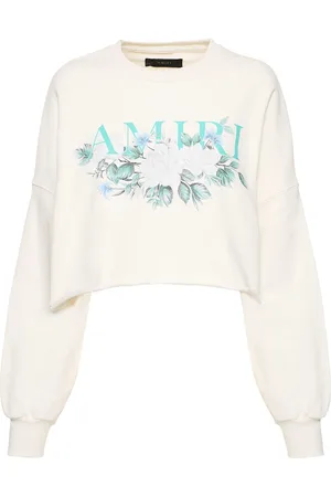 AMIRI Floral Logo Print Crop Jersey Sweatshirt