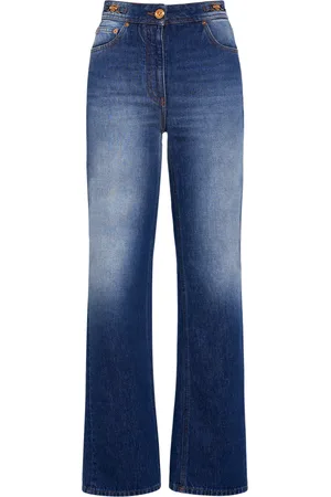 VERSACE Cotton Denim Mid Rise Straight Jeans