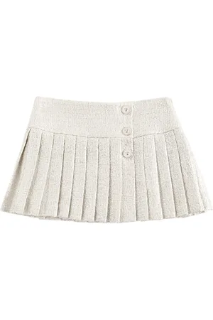 VERSACE Laminate Cotton Tweed Pleated Skirt