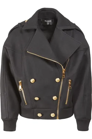 Balmain Oversize Boiled Wool Zip Short Coat