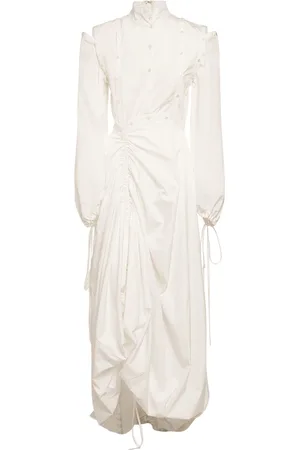 Rochas Ruched Cotton Poplin Midi Dress