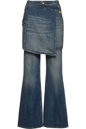 Ganni Heavy Washed Denim Flared Skirt Jeans