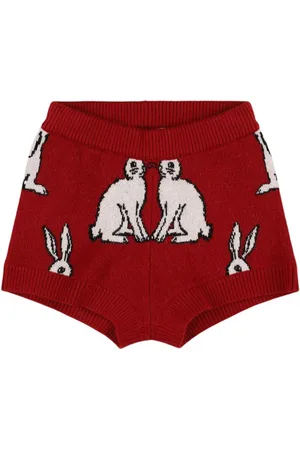 Maison Mangostan Rabbit Print Viscose Blend Knit Shorts