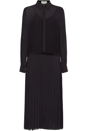 Ami Pleated Crepe Midi Shirt Dress