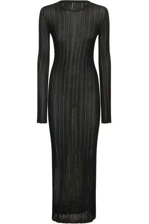 PETAR PETROV Sheer Viscose Rib Knit Long Dress