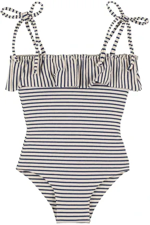 Babe & Tess Striped Cotton Blend Jersey Swimsuit