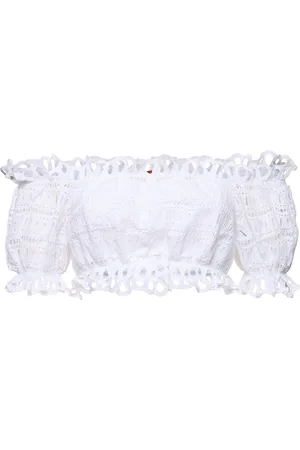 ERMANNO SCERVINO Cotton Blend Off-shoulder Crop Top