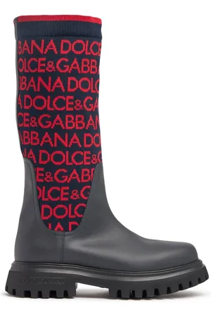 Dolce & Gabbana Intarsia Logo Knit & Leather Boots