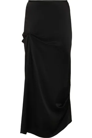 Victoria Beckham Draped Pleat Satin Midi Skirt
