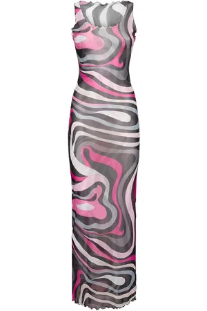 Puccini Printed Tulle Long Dress