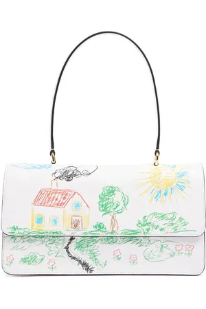 Moschino Metal Plaque Embroidered Leather Bag
