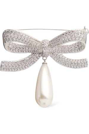 Self-Portrait Crystal Bow Brooch W/ Faux Pearl