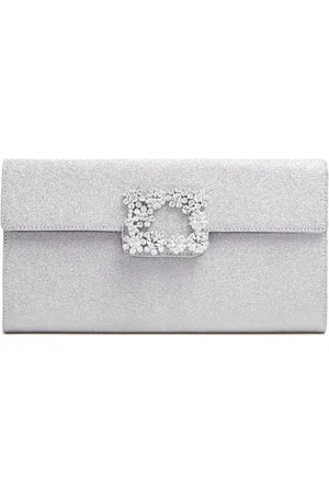 Roger Vivier Sparkle Buckle Satin Envelope Clutch