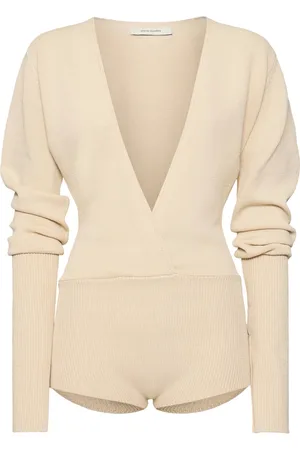 Entire Studios Deep V-neck Long Sleeve Knit Bodysuit