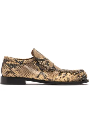 DRIES VAN NOTEN Snake Printed Leather Loafers
