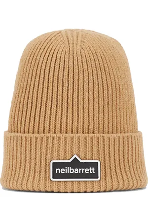Neil Barrett Men Beanies - Mens Logo-Appliqué Wool Beanie - One Size