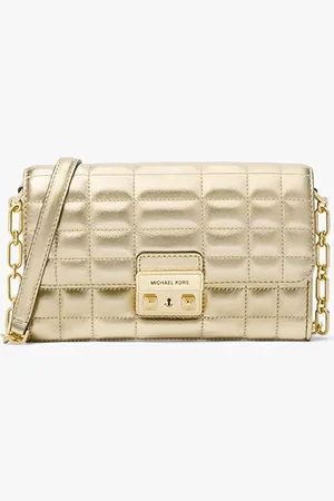 Michael Kors Tribeca Large Metallic Leather Convertible Crossbody Bag