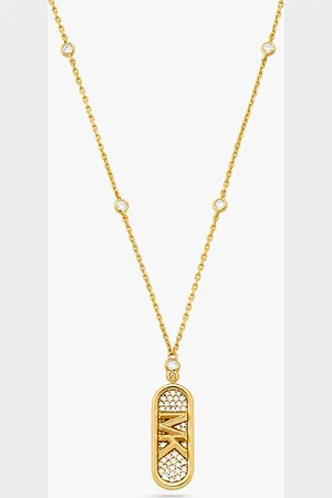 Michael Kors Pavé Precious Metal-plated And Sterling Silver Empire Logo Necklace
