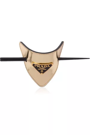 Prada Women's Logo-Detailed Leather Hair Clip - Gold - OS - Moda Operandi