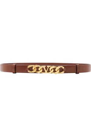 VALENTINO Women Belts - Women's Garavani VLogo Leather Belt - Brown - 65 cm - Moda Operandi