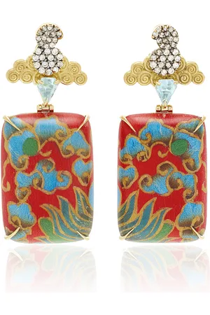 Silvia Furmanovich Marquetry 18K Yellow Gold; Diamond; And Blue Topaz Earrings