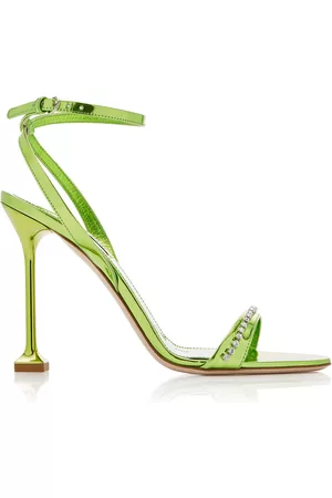 Miu Miu Women Sandals - Women's Crystal-Trimmed Metallic Leather Sandals - Green - IT 36 - Moda Operandi