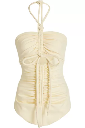 Proenza Schouler Women Bodies - Women's Ruched Compact Jersey Bodysuit - Off-White - L - Moda Operandi