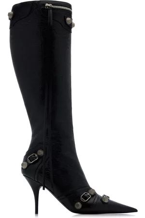 Balenciaga Women Knee High Boots - Women's Cagole Leather Knee Boots - Black - IT 36 - Moda Operandi