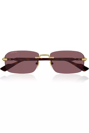 Gucci Women Sunglasses - Women's Rectangular-Frame Metal Sunglasses - Brown - OS - Moda Operandi
