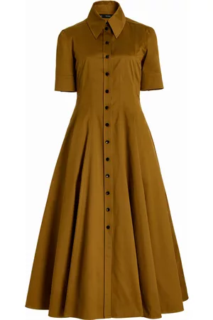 Proenza Schouler Women Casual Dresses - Women's Silk-Cotton Midi Shirt Dress - Khaki - US 6 - Moda Operandi