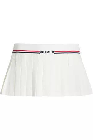 Miu Miu Women Mini Skirts - Women's Pleated Sable Mini Skirt - White - IT 42 - Moda Operandi
