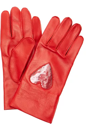 Acne Studios Women Gloves - Women's Alove Pearl-Embellished Leather Gloves - Red - S - Moda Operandi