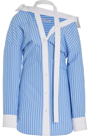 Alexander Wang Women Asymmetrical Dresses - Women's Asymmetric Button-Down Shirt Dress - Blue - US 0 - Moda Operandi