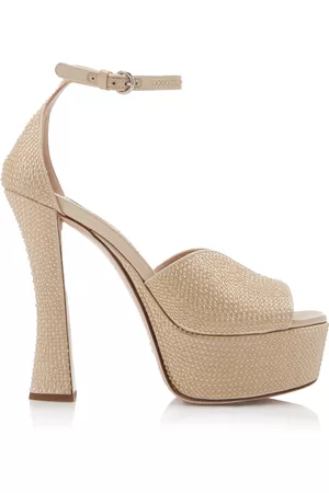 Miu Miu Women Sandals - Women's Crystal-Embellished Satin Platform Sandals - Neutral - IT 36 - Moda Operandi