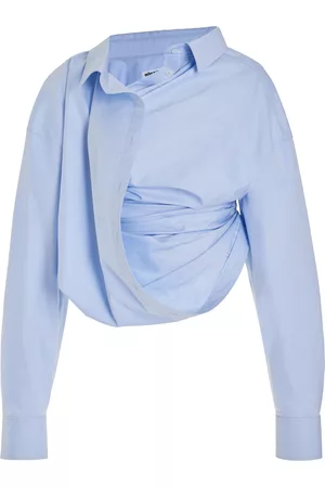 Alexander Wang Women Mini Skirts - Women's Draped Cotton Button-Down Shirt - Blue - US 0 - Moda Operandi