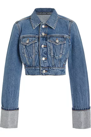 Alexander Wang Women Denim Jackets - Women's Metallic Cuff Cropped Denim Jacket - Blue - XS - Moda Operandi