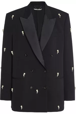 Stella McCartney Women Blazers - Women's Pearl-Embellished Wool Blazer Jacket - Black - IT 40 - Moda Operandi