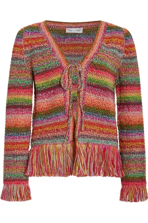 Oscar de la Renta Women Cropped Jackets - Women's Fringed Crochet Jacket - Stripe - XS - Moda Operandi