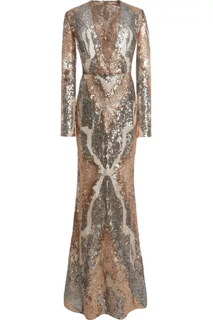 Elie saab Women Sequin Dresses - Women's Plunging Sequin Gown - Metallic - FR 36 - Moda Operandi