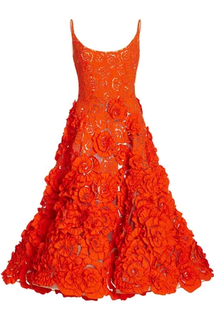 Oscar de la Renta Women Midi Dresses - Women's Rosette Faille Midi Dress - Red - US 2 - Moda Operandi