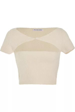 Alexander Wang Women Crop Tops - Women's Cutout Cotton-Blend Cropped Top - White - XS - Moda Operandi