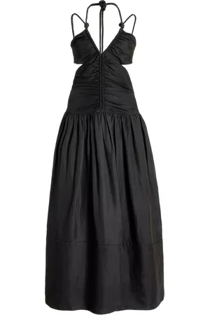 Proenza Schouler Women Midi Dresses - Women's Cutout Viscose-Linen Midi Dress - Black - US 0 - Moda Operandi