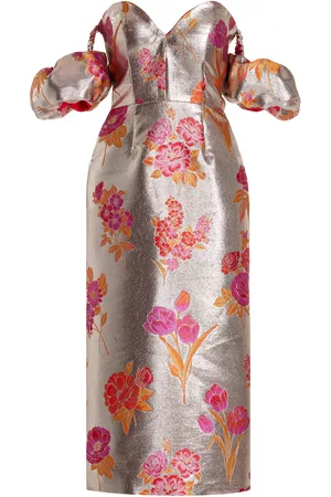 Markarian Women Printed Dresses - Women's Adelaide Metallic Floral Jacquard Midi Dress - Metallic - US 4 - Moda Operandi