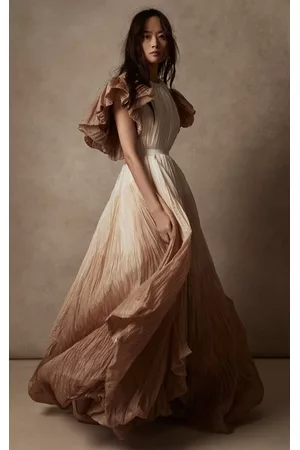 Danielle Frankel Women Party Dresses - Women's Blythe Pleated Dip-Dye Organza Gown - Brown - US 00 - Only At Moda Operandi