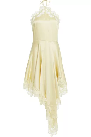 Stella McCartney Women Lace Dresses - Women's Lace-Trimmed Satin Mini Dress - Yellow - IT 36 - Moda Operandi