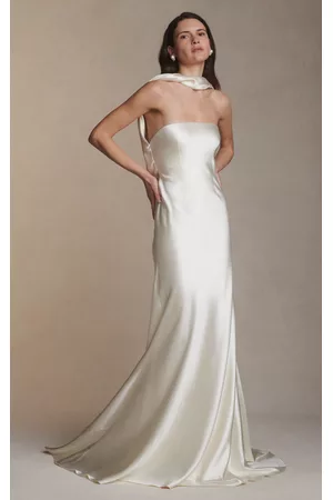 Danielle Frankel Women Party Dresses - Women's River Scarf Detail Wool And Silk Blend Satin Gown - Off-White - US 00 - Only At Moda Operandi