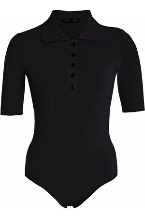 Proenza Schouler Women Polo Shirts - Women's Silk Viscose Polo Bodysuit - Black - XS - Moda Operandi