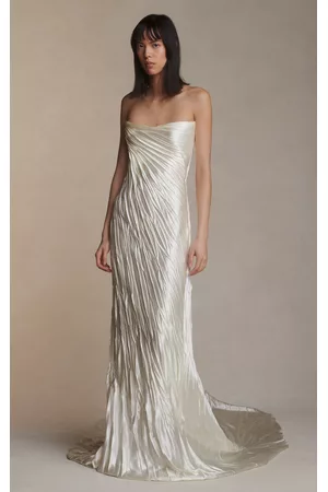 Danielle Frankel Women Wedding Dresses - Women's Rainey Hand Pleated Wool And Silk Blend Satin Gown - Off-White - US 00 - Only At Moda Operandi